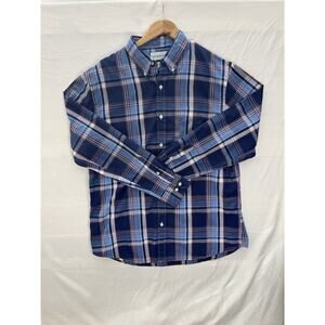 Saddlebred Button Down Shirt Mens Large Classic Fit Plaid Blue Red Long Sleeve